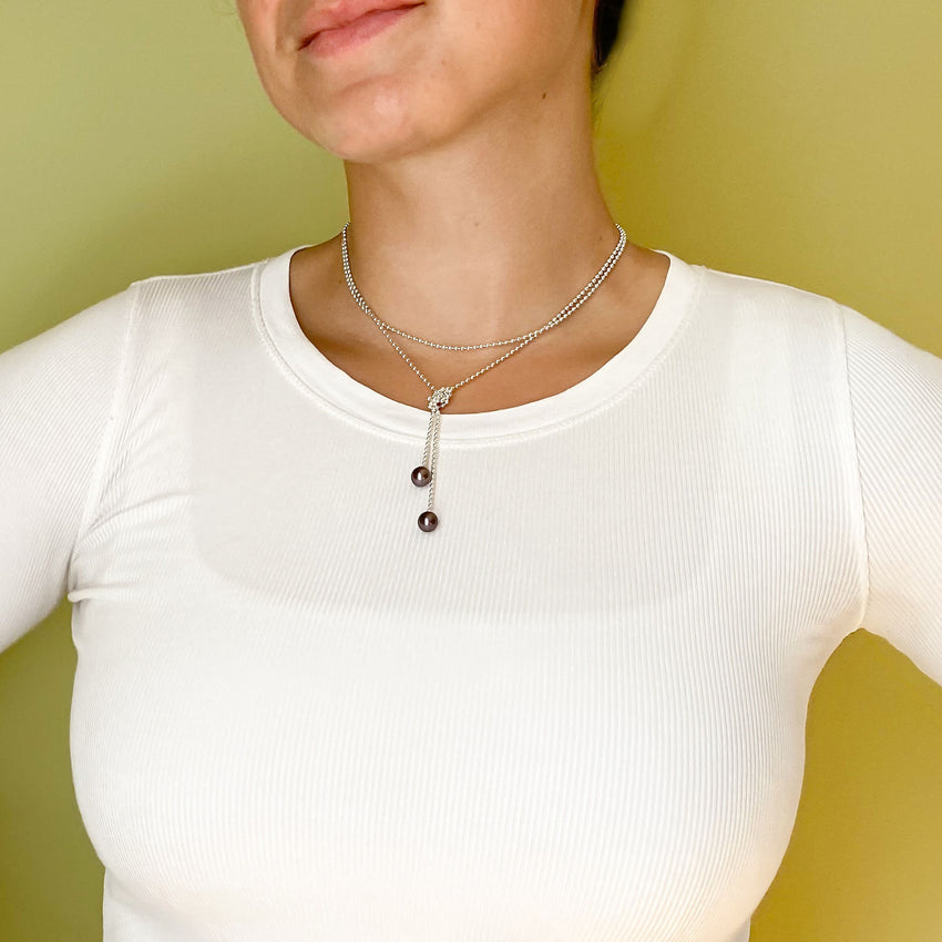 Floating Pearl Lariat Necklace