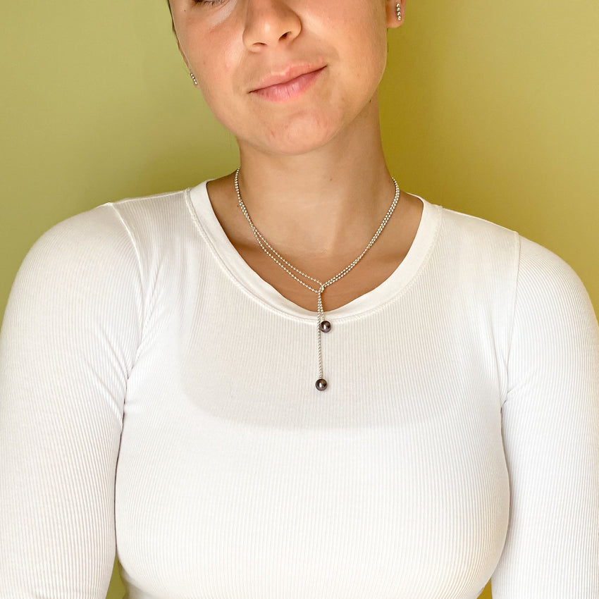 Floating Pearl Lariat Necklace